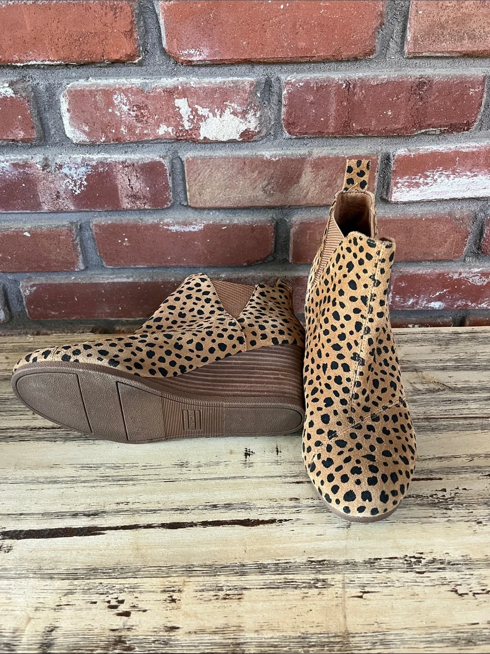 Toms Tan and Black Cheetah Print Suede Ankle Booties